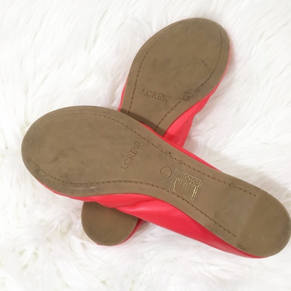 J. Crew : Poppy Red Leather Ballet Flats Size 8.5 - Picture 3 of 5